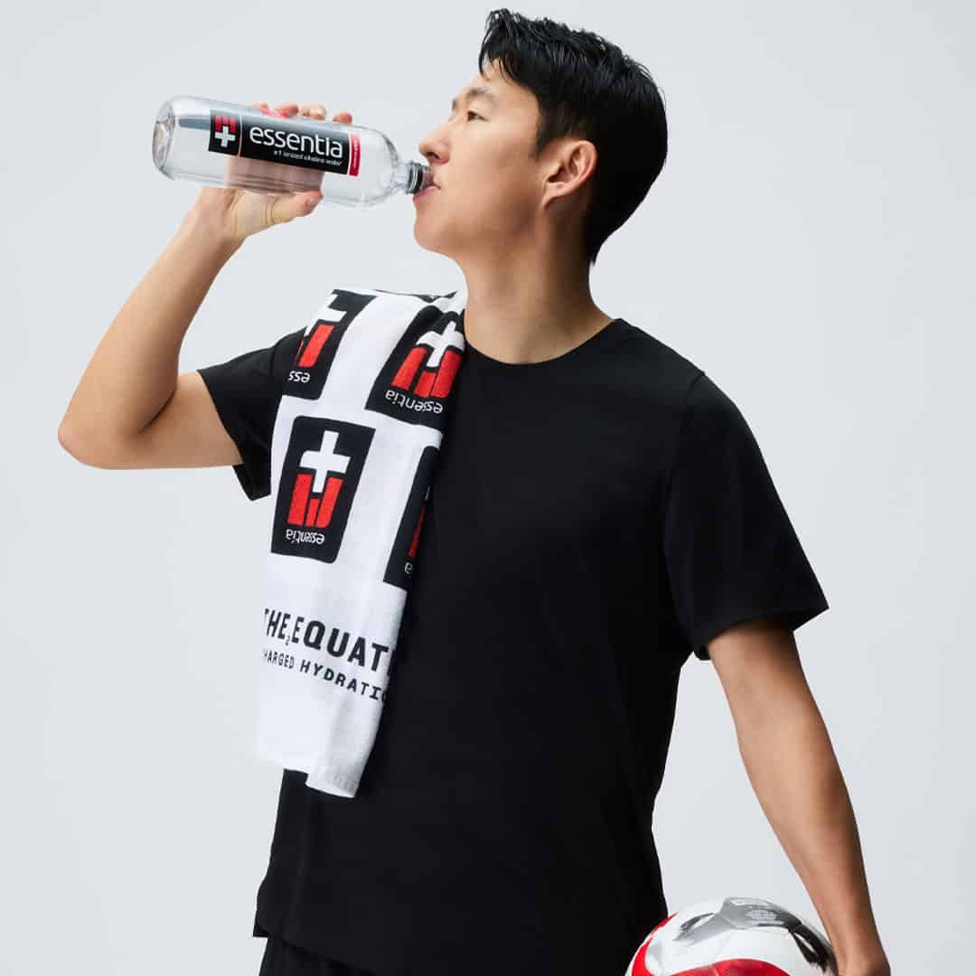 Son Heung-min drinking Essentia Water